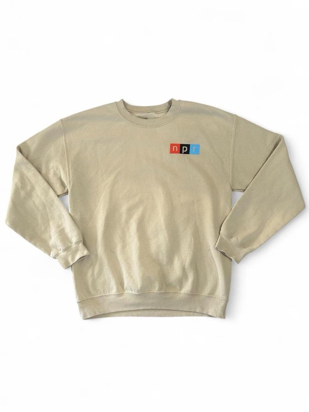 NPR National Public Radio Graphic Crewneck Sweatshirt Men's Medium Cream Tan